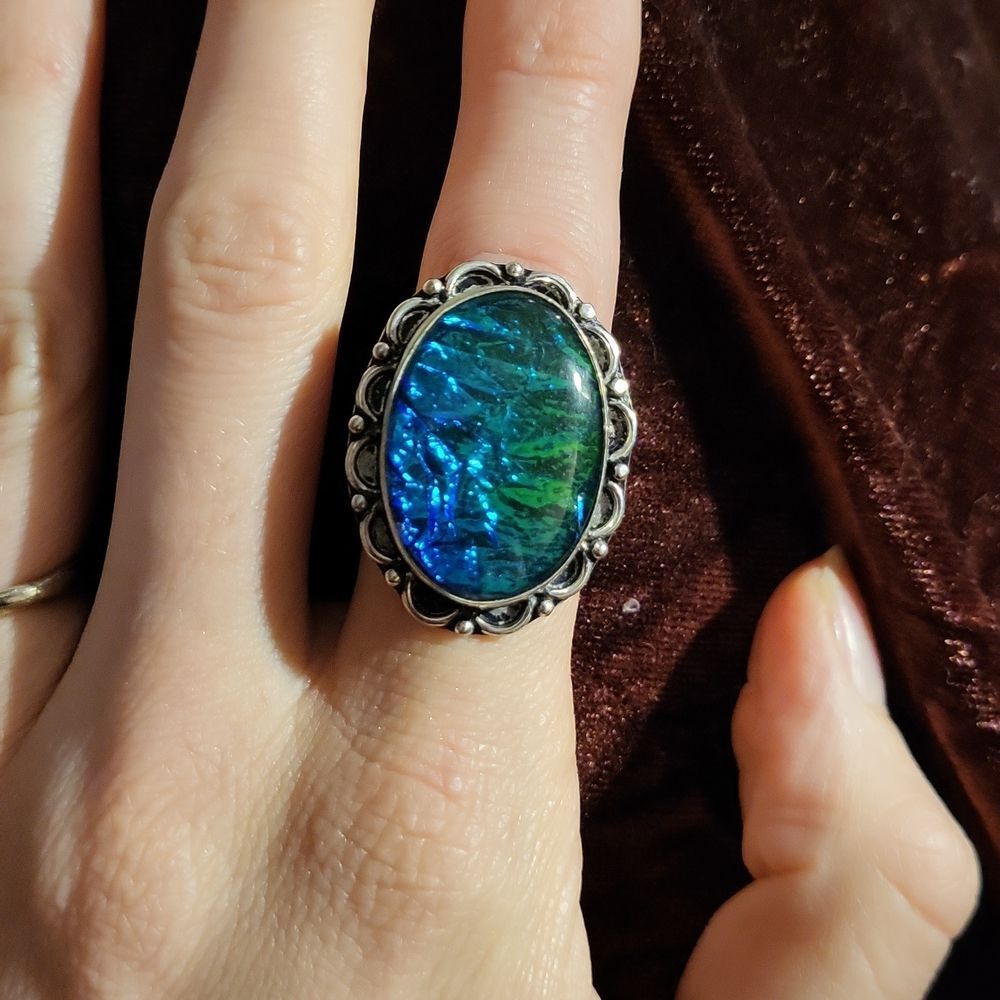 Gorgeous Large Dichroic Glass Ring - Size 5.75